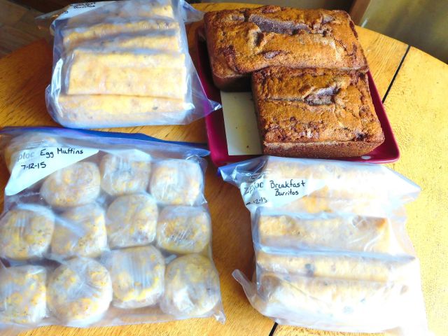 Breakfast burritos, sausage egg muffins and cinnamon bread!