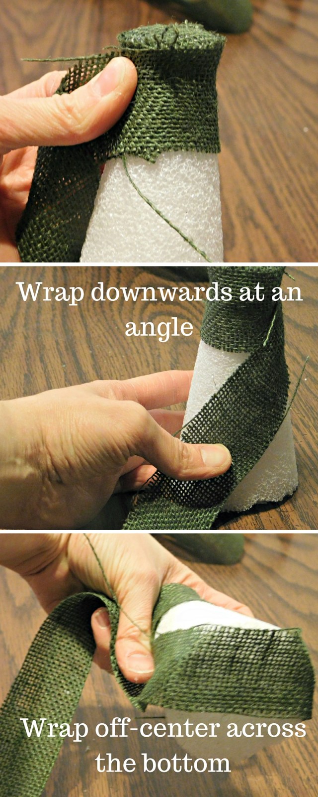 Wrap the burlap strip around the capped -tree top- (1)