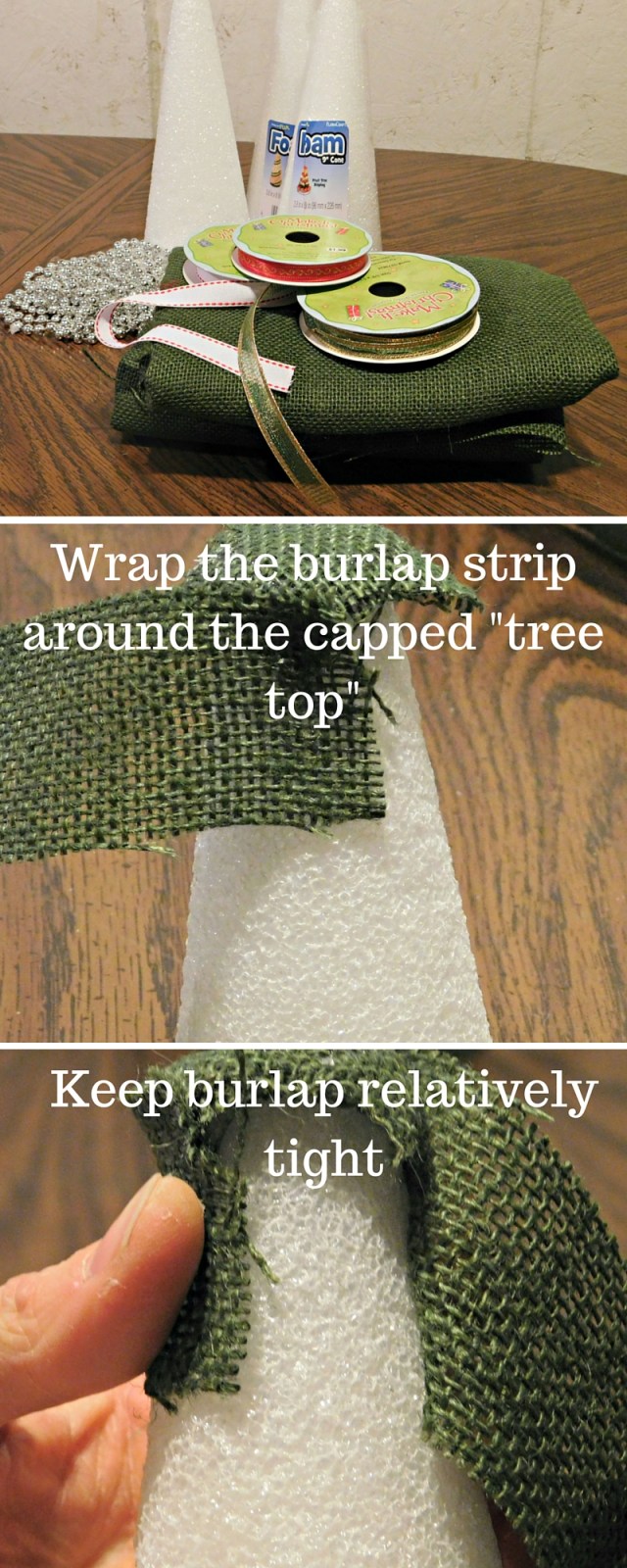 Wrap the burlap strip around the capped -tree top-